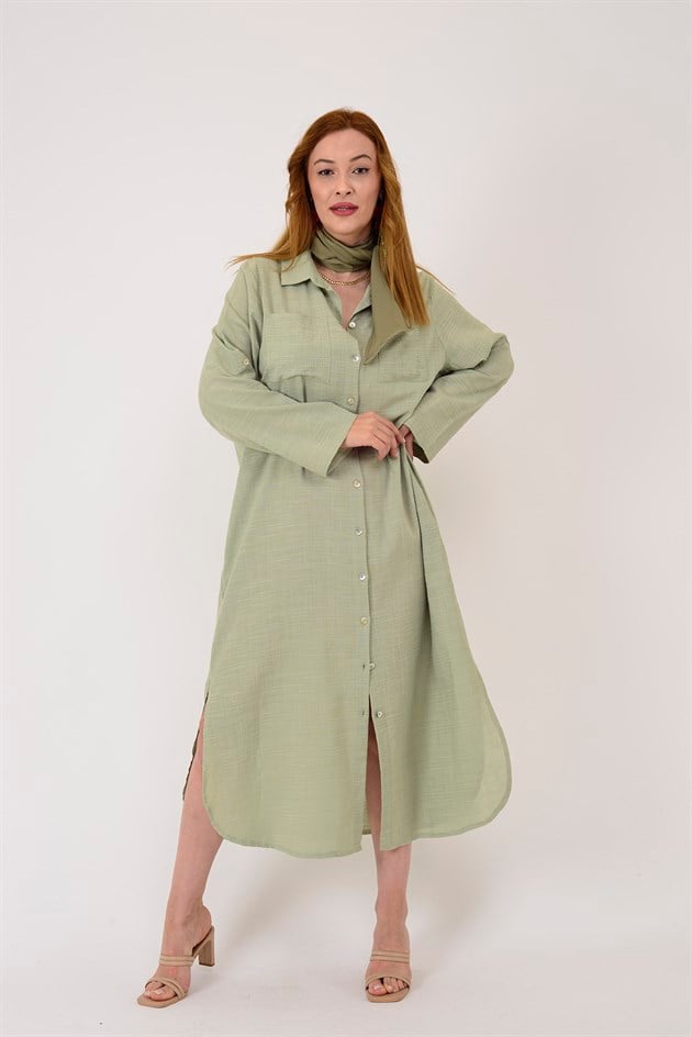 AN10730 CEPLERİ TAŞ İŞLEMELİ GÖMLEK ELBİSE