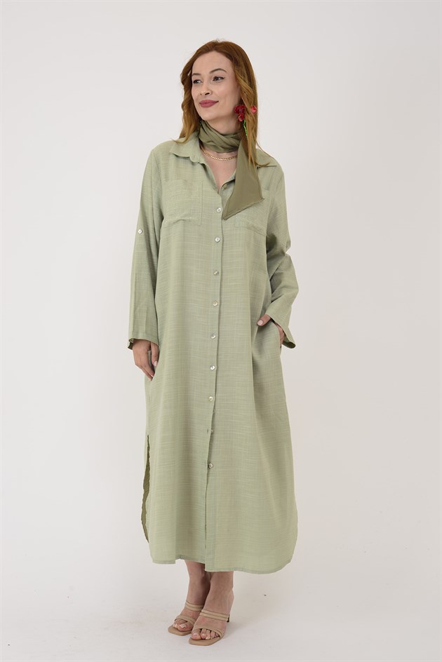 AN10730 CEPLERİ TAŞ İŞLEMELİ GÖMLEK ELBİSE