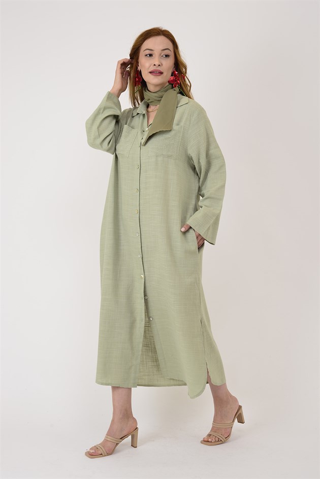 AN10730 CEPLERİ TAŞ İŞLEMELİ GÖMLEK ELBİSE