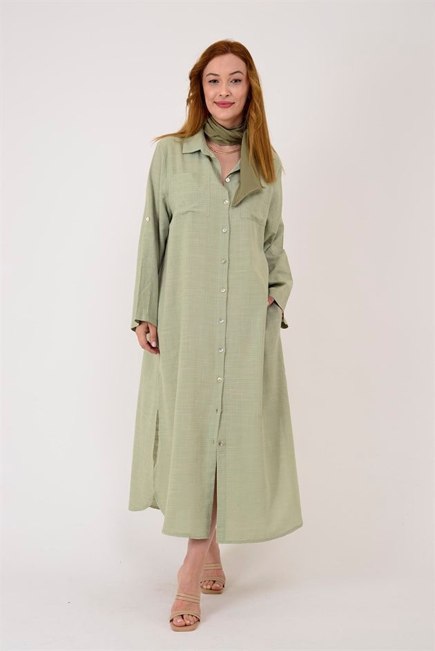 AN10730 CEPLERİ TAŞ İŞLEMELİ GÖMLEK ELBİSE