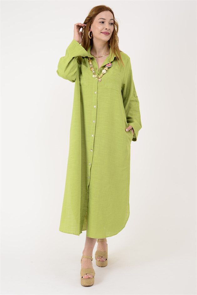 AN10730 CEPLERİ TAŞ İŞLEMELİ GÖMLEK ELBİSE