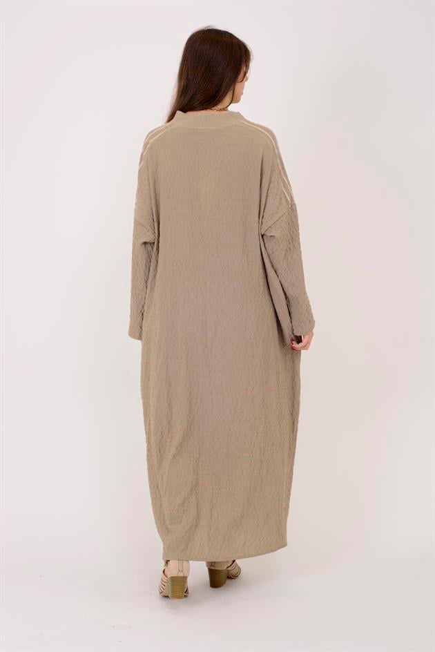 AN10742 EL İŞİ ÇİÇEK İŞLEMELİ V YAKA GOFRE ELBİSE