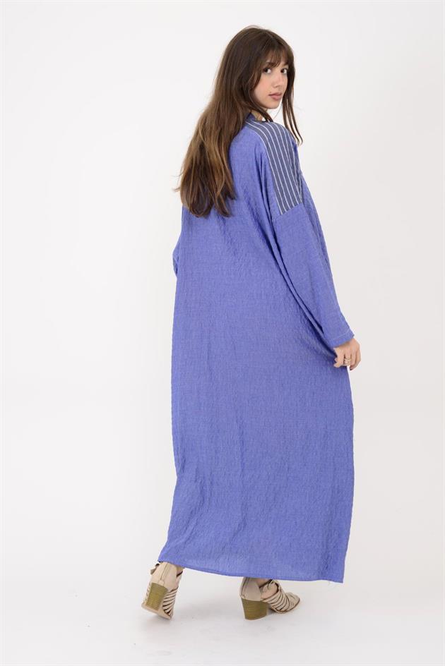 AN10742 EL İŞİ ÇİÇEK İŞLEMELİ V YAKA GOFRE ELBİSE