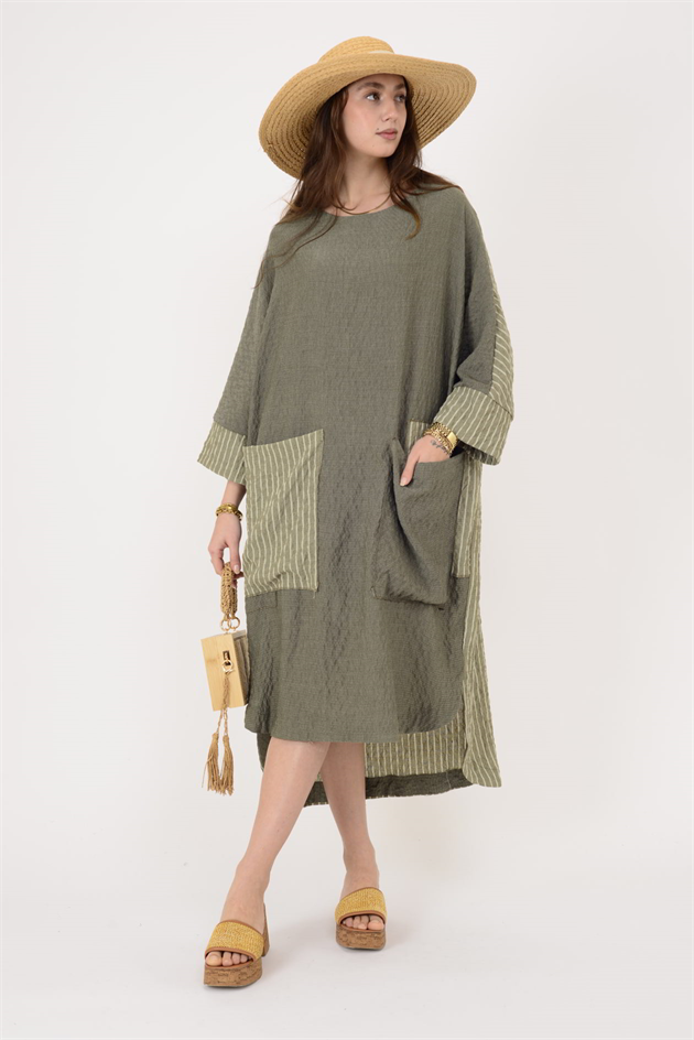 AN10745 BLUNT CEP DETAYLI GOFRE ELBİSE