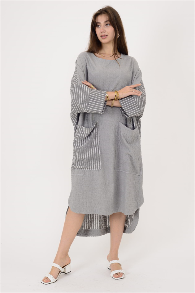 AN10745 BLUNT CEP DETAYLI GOFRE ELBİSE