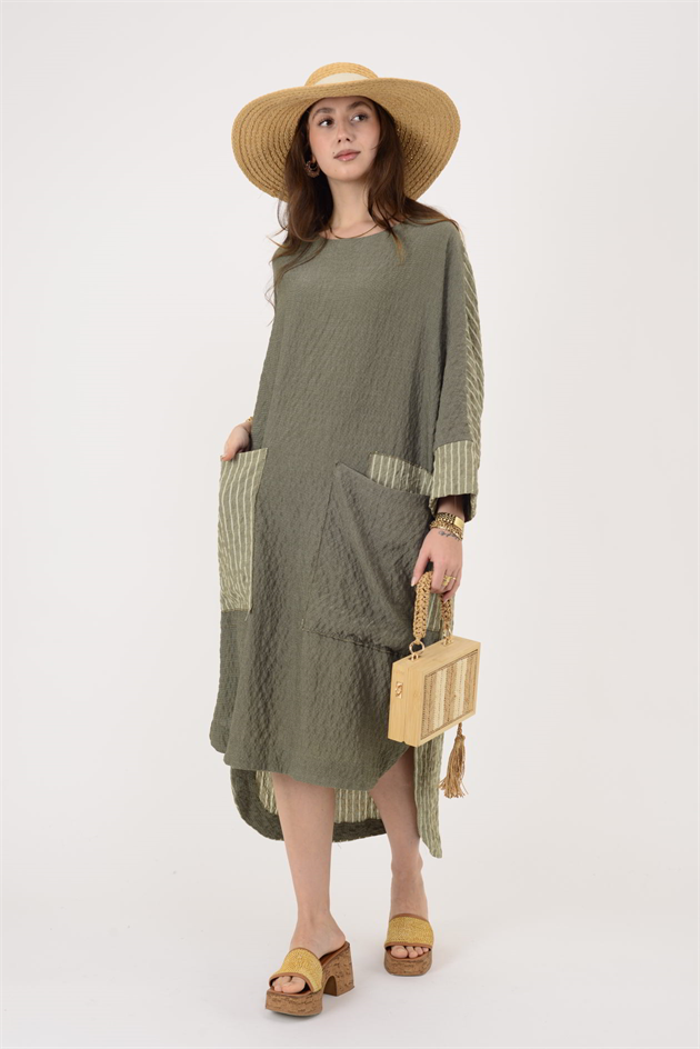 AN10745 BLUNT CEP DETAYLI GOFRE ELBİSE