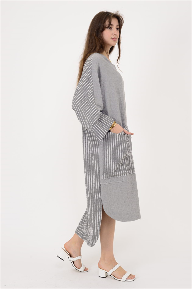 AN10745 BLUNT CEP DETAYLI GOFRE ELBİSE