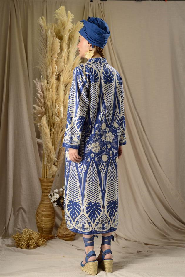 AN113-1 MARIN NAKIŞ DETAYLI GÖMLEK ELBİSE