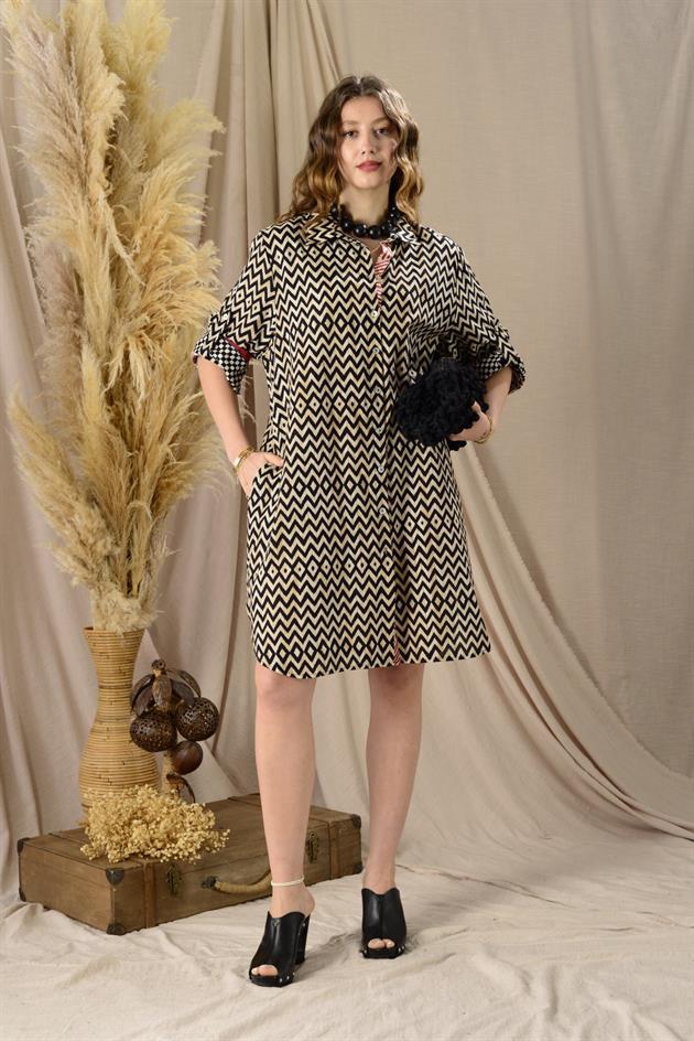 AN114 GARNİ DETAYLI KISA GÖMLEK ELBİSE