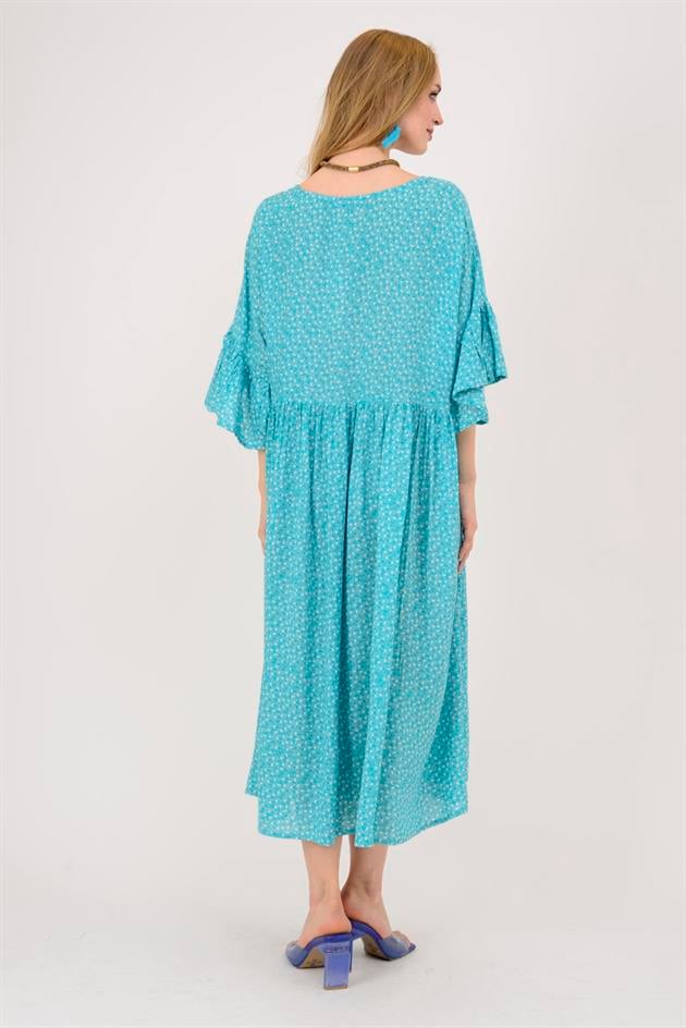 AN136 MİNİK ÇİÇEK DESENLİ ROBALI BOHO ELBİSE