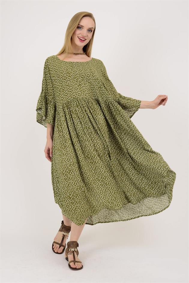 AN136 MİNİK ÇİÇEK DESENLİ ROBALI BOHO ELBİSE