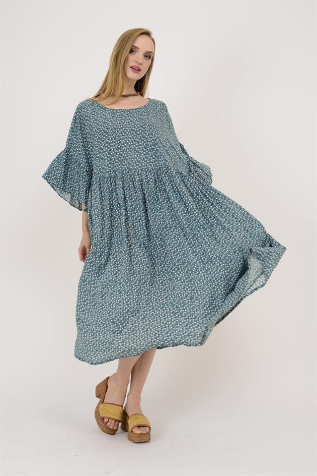 AN136 MİNİK ÇİÇEK DESENLİ ROBALI BOHO ELBİSE