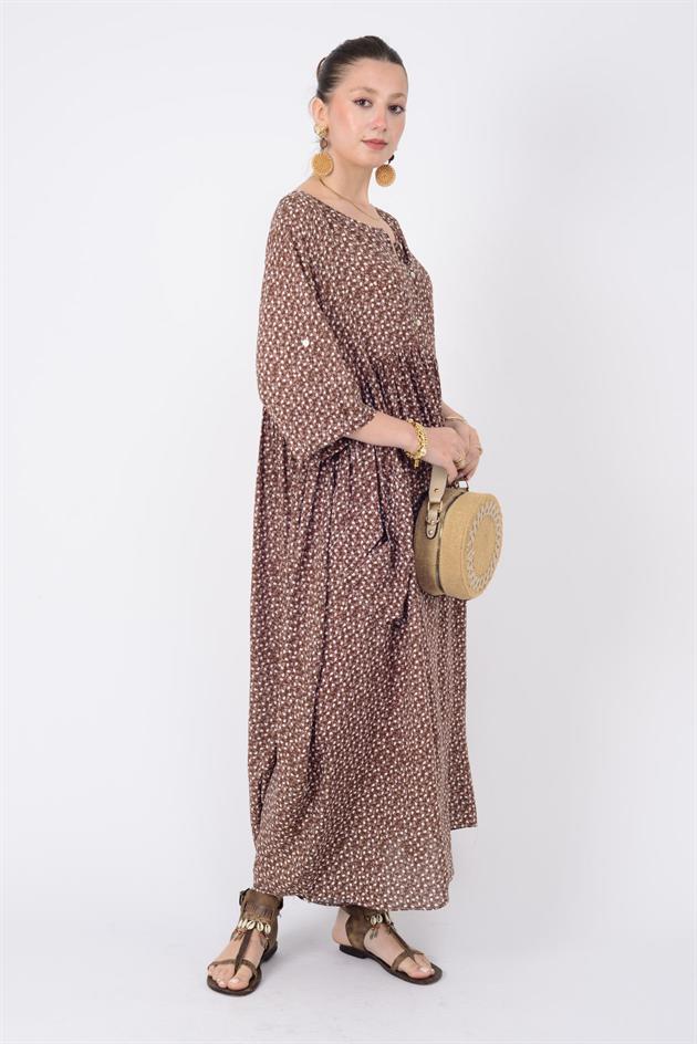 AN164 ÜÇ DÜĞMELİ ÇITIR ÇİÇEK DESEN ELBİSE