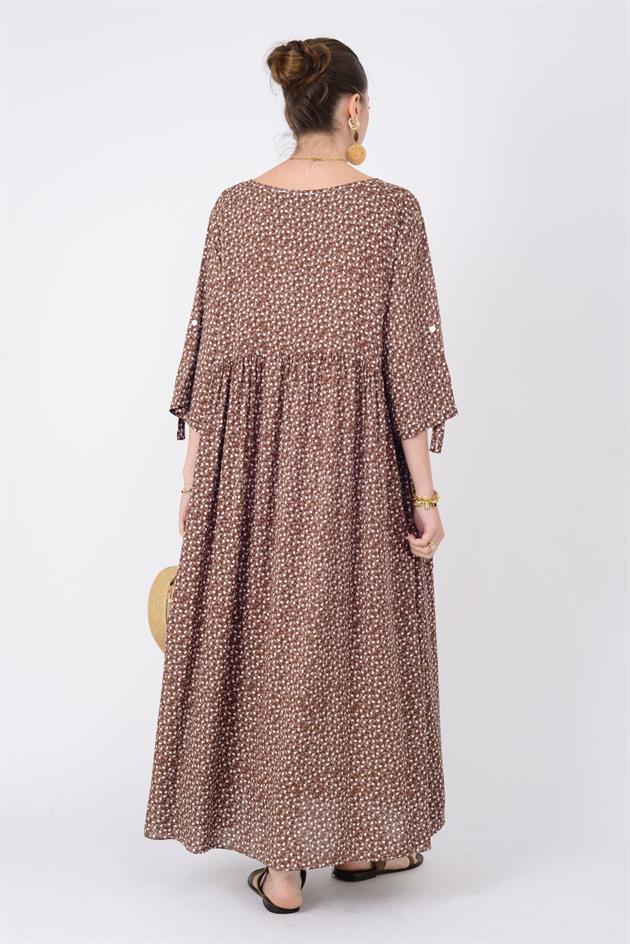 AN164 ÜÇ DÜĞMELİ ÇITIR ÇİÇEK DESEN ELBİSE