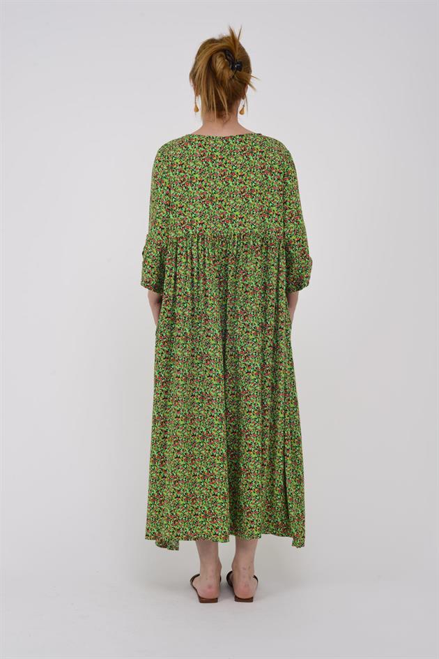 AN164 ÜÇ DÜĞMELİ ÇITIR ÇİÇEK DESEN ELBİSE