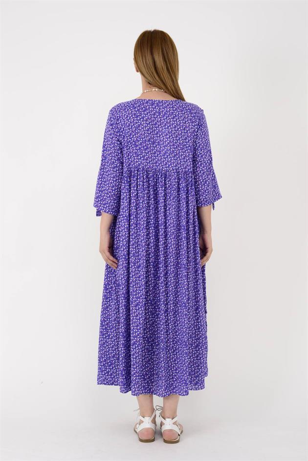 AN164 ÜÇ DÜĞMELİ ÇITIR ÇİÇEK DESEN ELBİSE