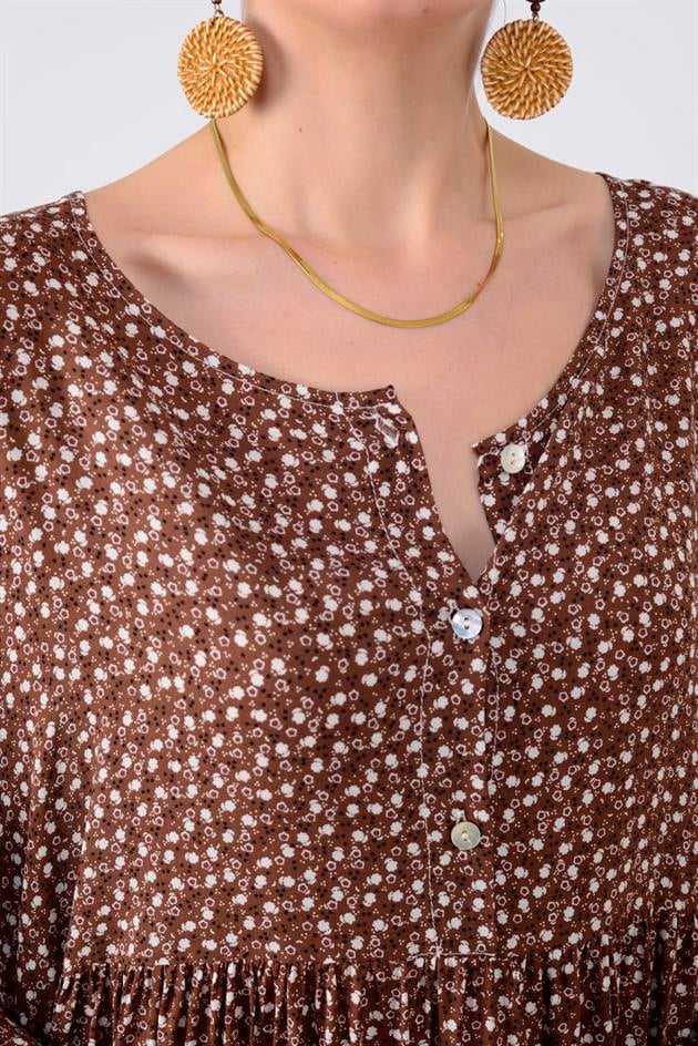 AN164 ÜÇ DÜĞMELİ ÇITIR ÇİÇEK DESEN ELBİSE