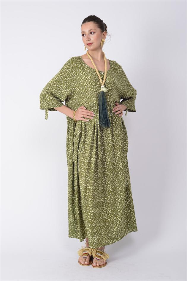 AN164 ÜÇ DÜĞMELİ ÇITIR ÇİÇEK DESEN ELBİSE