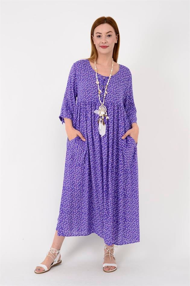 AN164 ÜÇ DÜĞMELİ ÇITIR ÇİÇEK DESEN ELBİSE