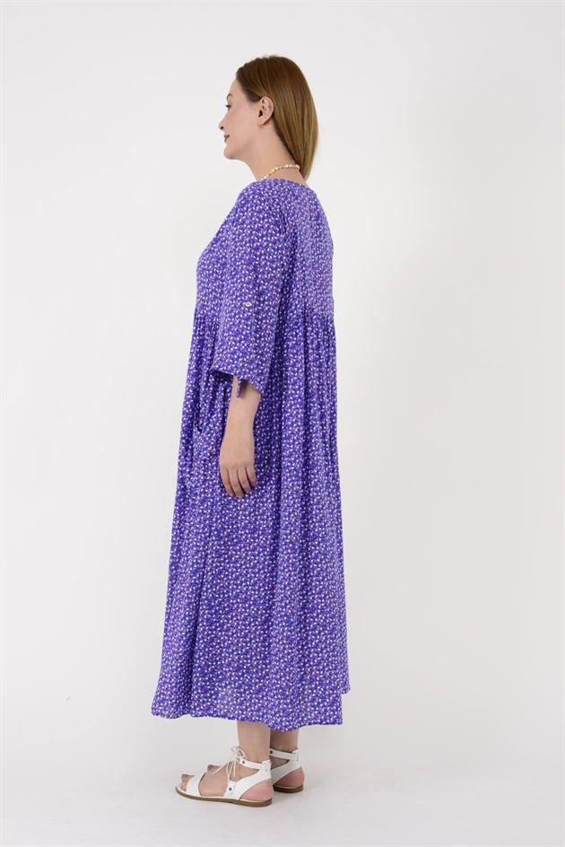 AN164 ÜÇ DÜĞMELİ ÇITIR ÇİÇEK DESEN ELBİSE