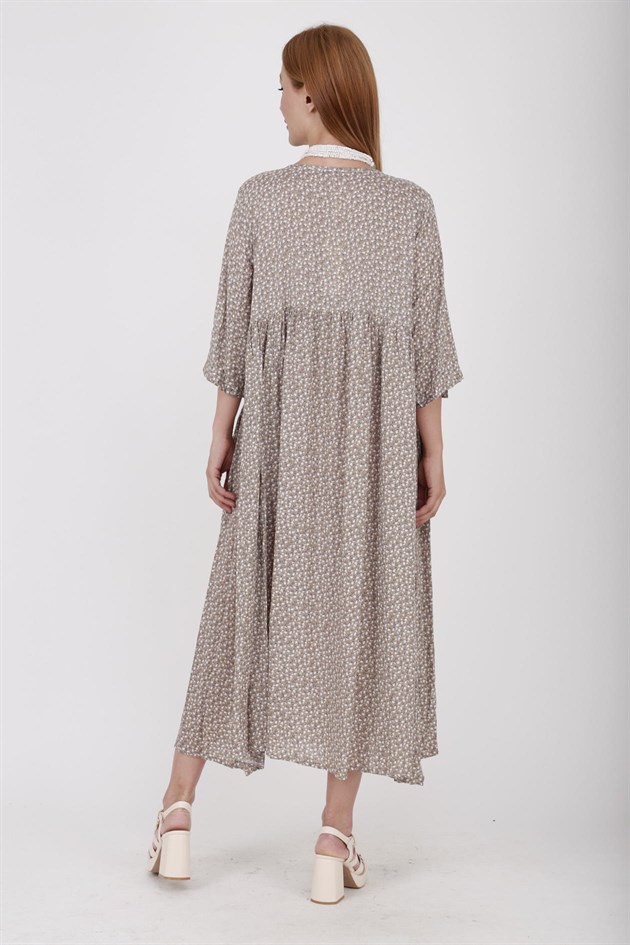 AN164 ÜÇ DÜĞMELİ ÇITIR ÇİÇEK DESEN ELBİSE