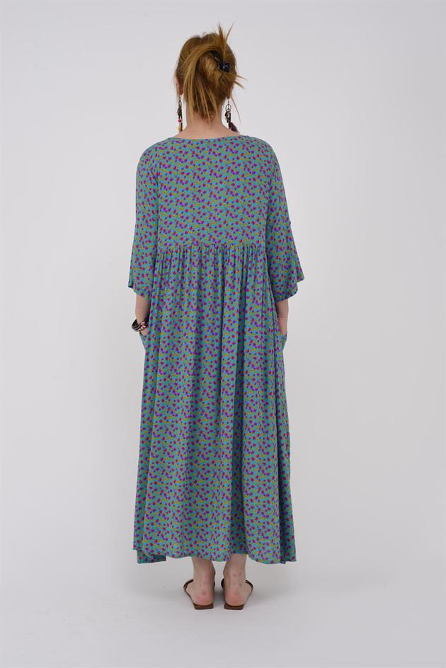 AN164 ÜÇ DÜĞMELİ ÇITIR ÇİÇEK DESEN ELBİSE