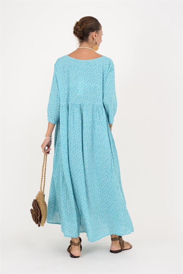 AN164 ÜÇ DÜĞMELİ ÇITIR ÇİÇEK DESEN ELBİSE