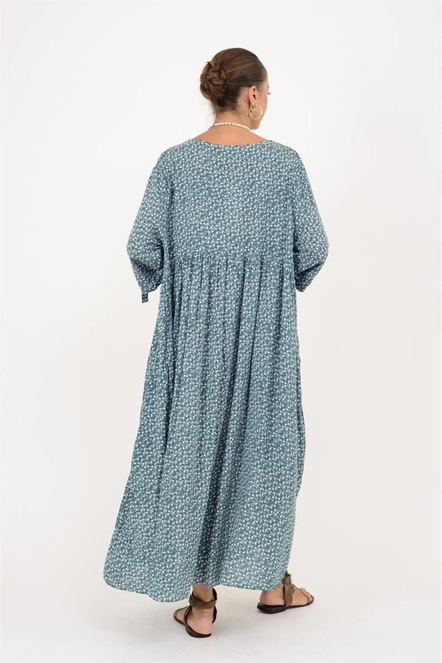 AN164 ÜÇ DÜĞMELİ ÇITIR ÇİÇEK DESEN ELBİSE