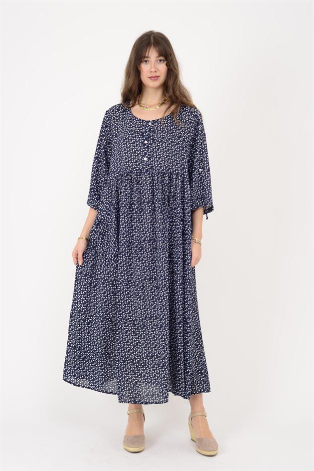 AN164 ÜÇ DÜĞMELİ ÇITIR ÇİÇEK DESEN ELBİSE