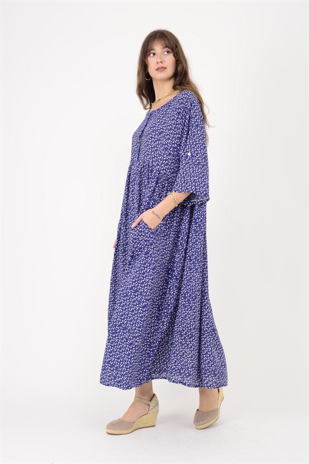 AN164 ÜÇ DÜĞMELİ ÇITIR ÇİÇEK DESEN ELBİSE