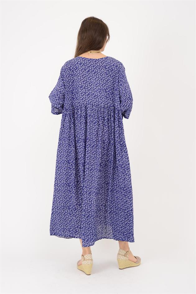 AN164 ÜÇ DÜĞMELİ ÇITIR ÇİÇEK DESEN ELBİSE