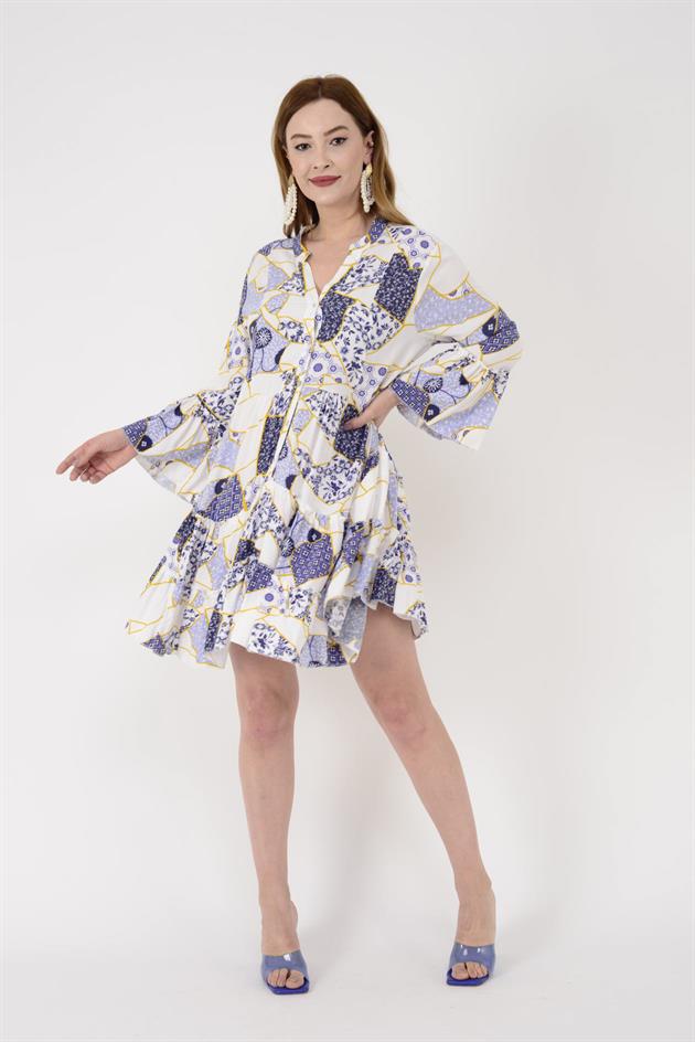 AN179 DÜĞME DETAYLI KISA ELBİSE