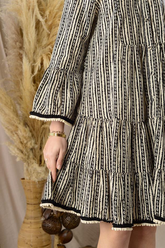 AN179 MARIN PONPON DETAYLI KISA ELBİSE