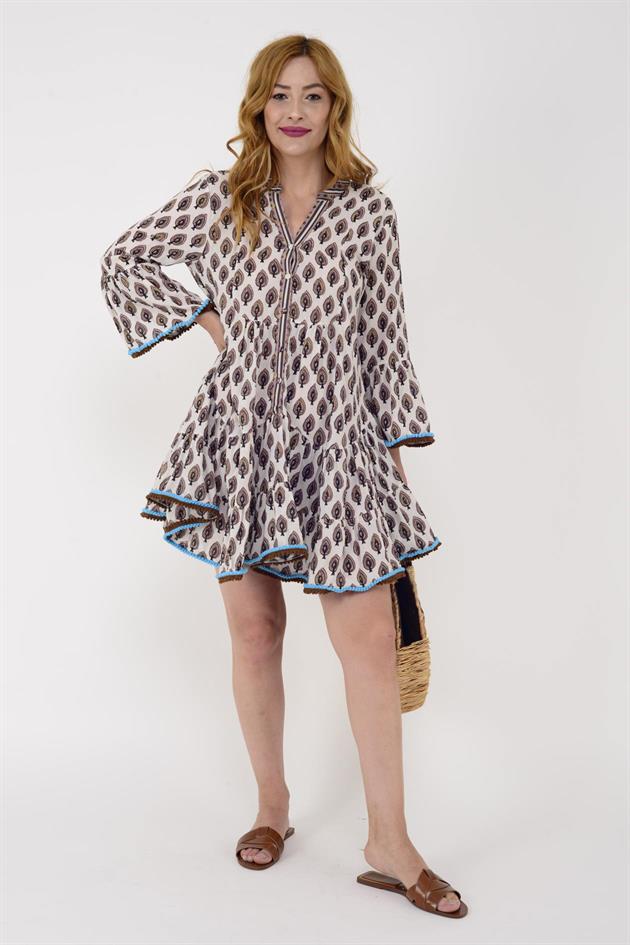 AN179 MARIN PONPON DETAYLI KISA ELBİSE