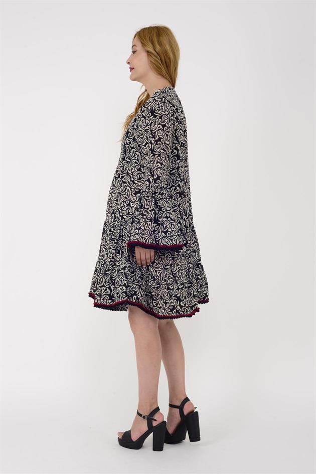 AN179 MARIN TROMPET KOL DETAYLI KISA ELBİSE