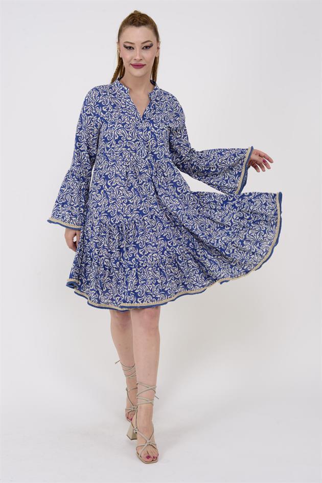 AN179 MARIN TROMPET KOL DETAYLI KISA ELBİSE