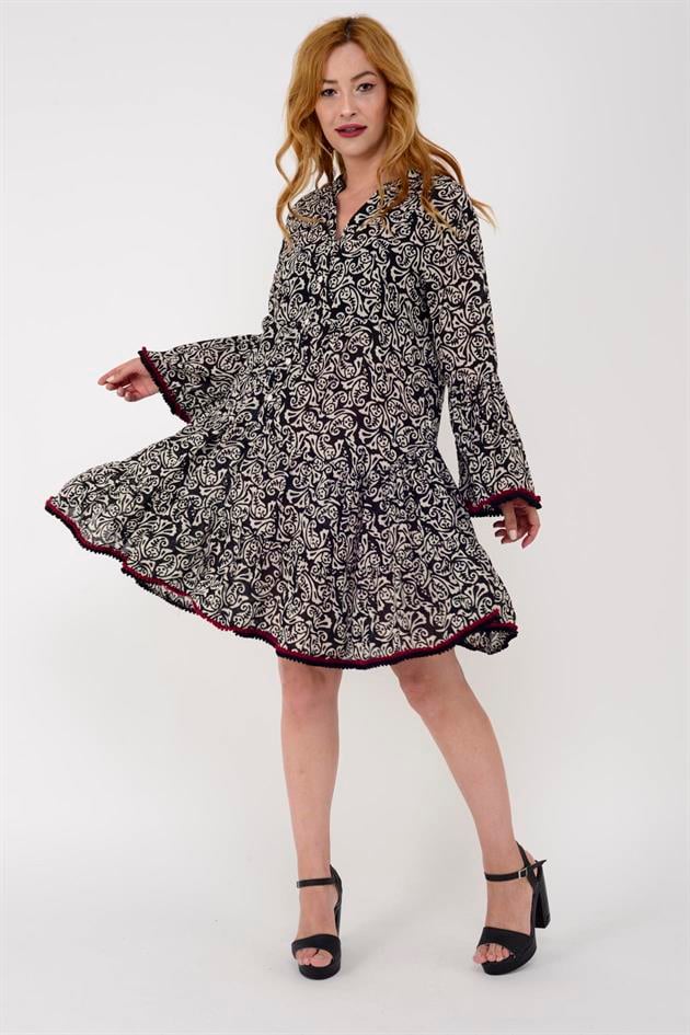 AN179 MARIN TROMPET KOL DETAYLI KISA ELBİSE