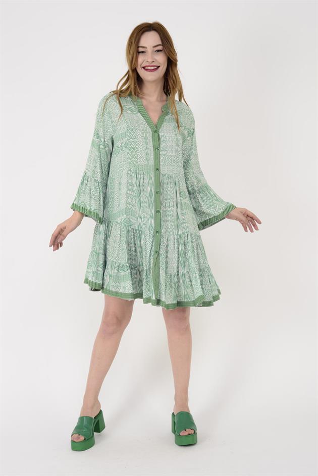 AN181 GARNİ DETAYLI KISA ELBİSE