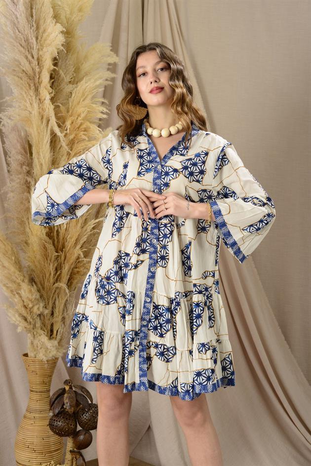 AN181 MARİN GARNİ DETAYLI KISA ELBİSE