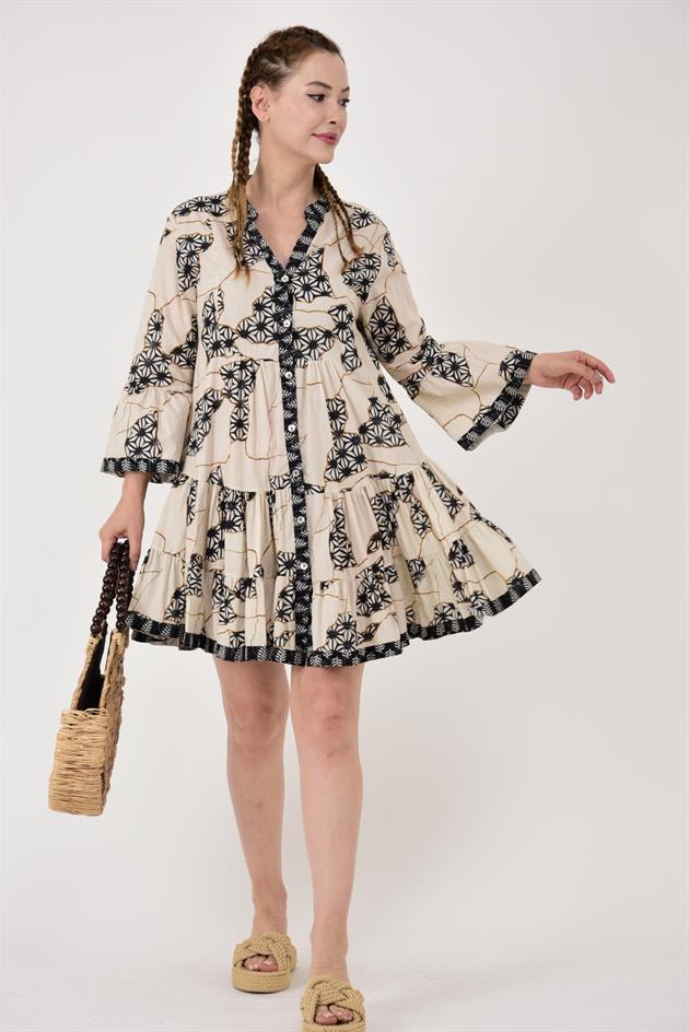 AN181 MARİN GARNİ DETAYLI KISA ELBİSE