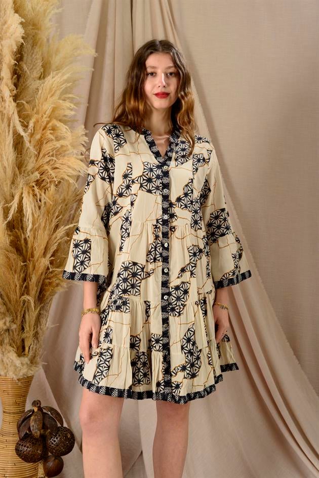 AN181 MARİN GARNİ DETAYLI KISA ELBİSE