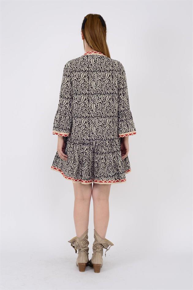 AN181 MARIN GARNİ DETAYLI KISA ELBİSE