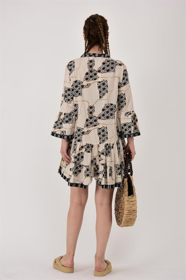 AN181 MARİN GARNİ DETAYLI KISA ELBİSE