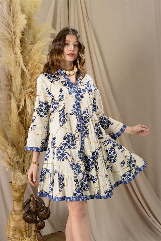 AN181 MARİN GARNİ DETAYLI KISA ELBİSE