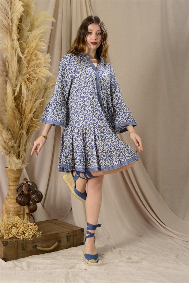 AN181 MARIN GARNİ DETAYLI KISA ELBİSE