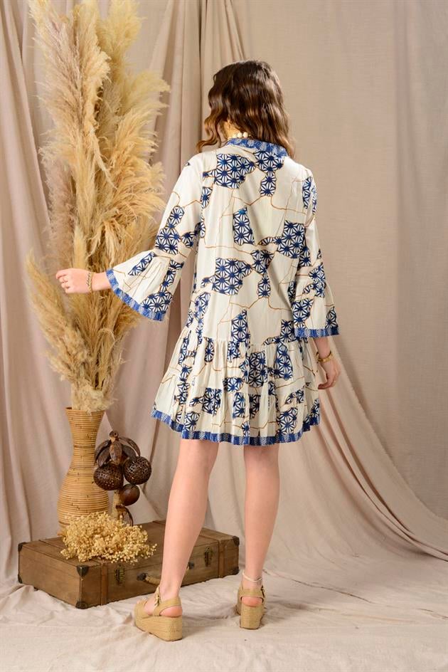 AN181 MARİN GARNİ DETAYLI KISA ELBİSE