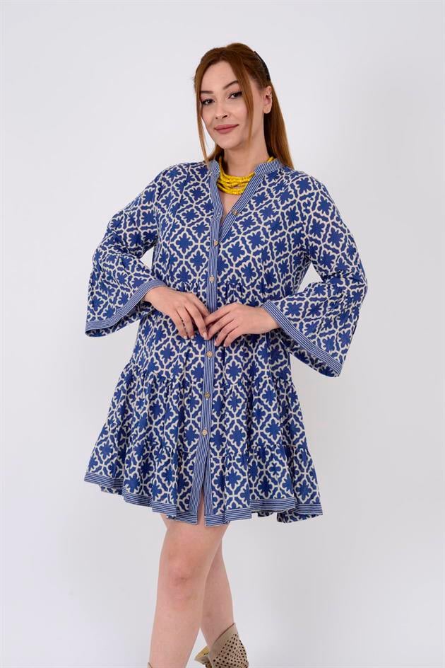 AN181 MARIN GARNİ DETAYLI KISA ELBİSE