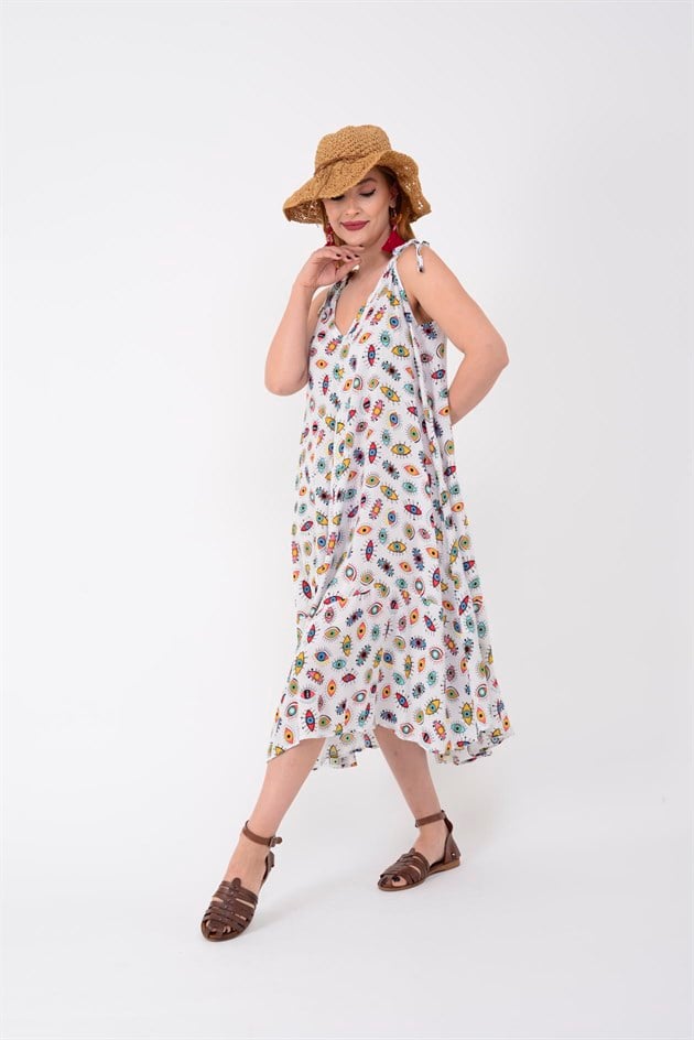 AN2077 EYES KALIN ASKILI OMUZDAN BAĞLAMALI ELBİSE