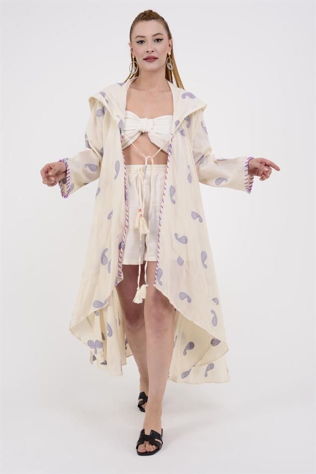 AN2104-2 FLORA CADI KAPÜŞONLU HAM ASİMETRİK KİMONO