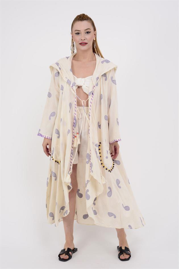 AN2104-2 FLORA CADI KAPÜŞONLU HAM ASİMETRİK KİMONO